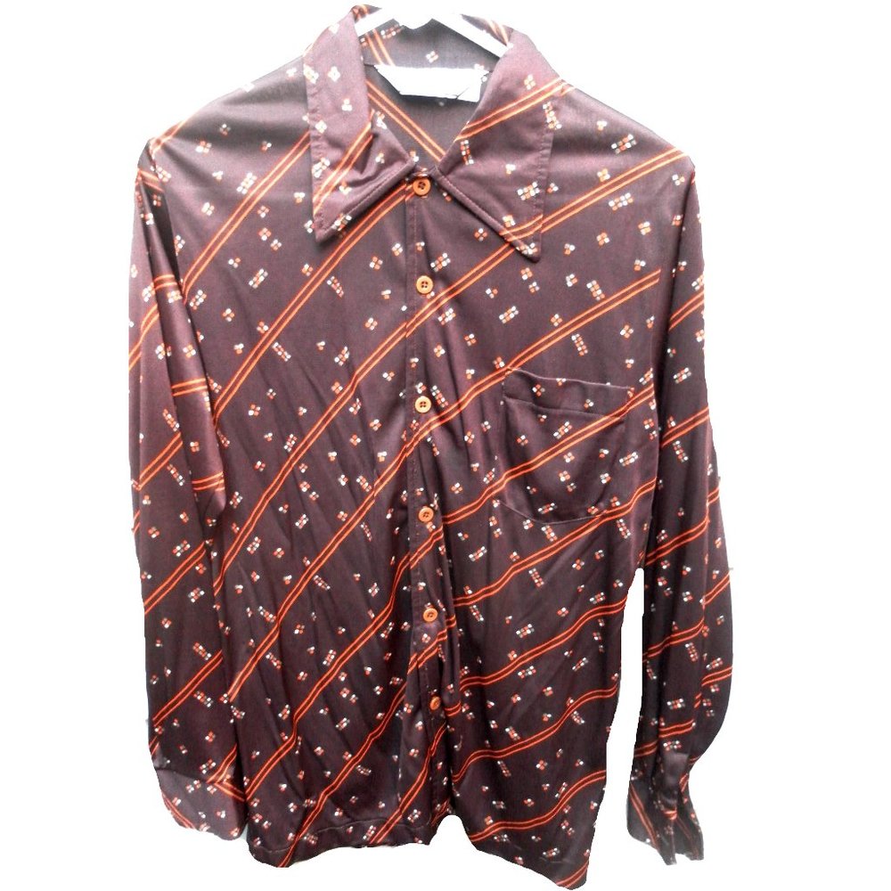 Vintage retro brown/orange bowling long sleeve shirt M